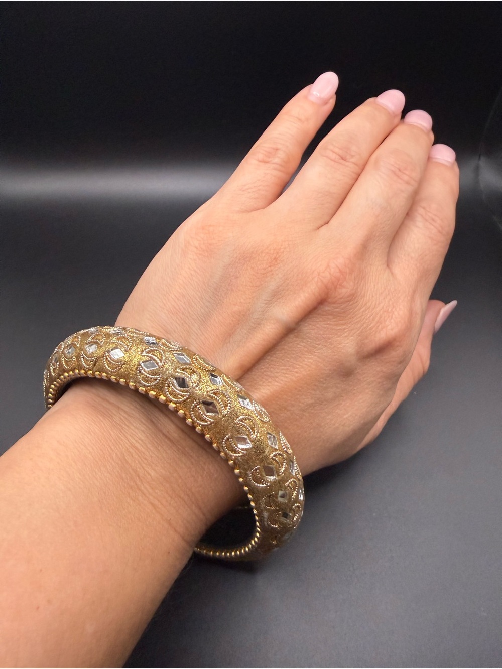 Gold-Tone Mirror Bangle Bracelet Bold Chunky